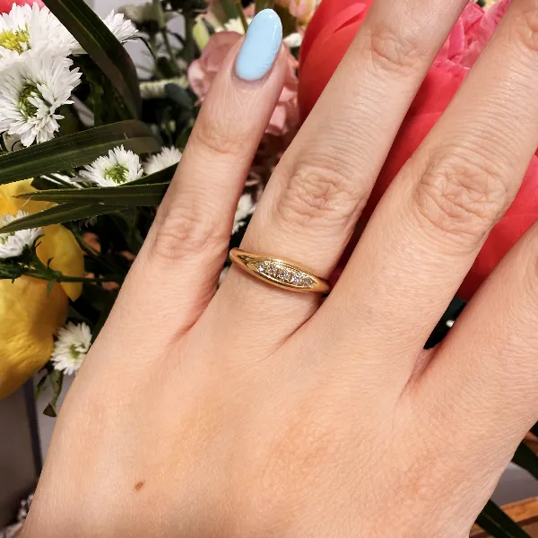 Birmingham 1918! Antique 18ct Gold Five Stone Diamond Boat Ring — image 11